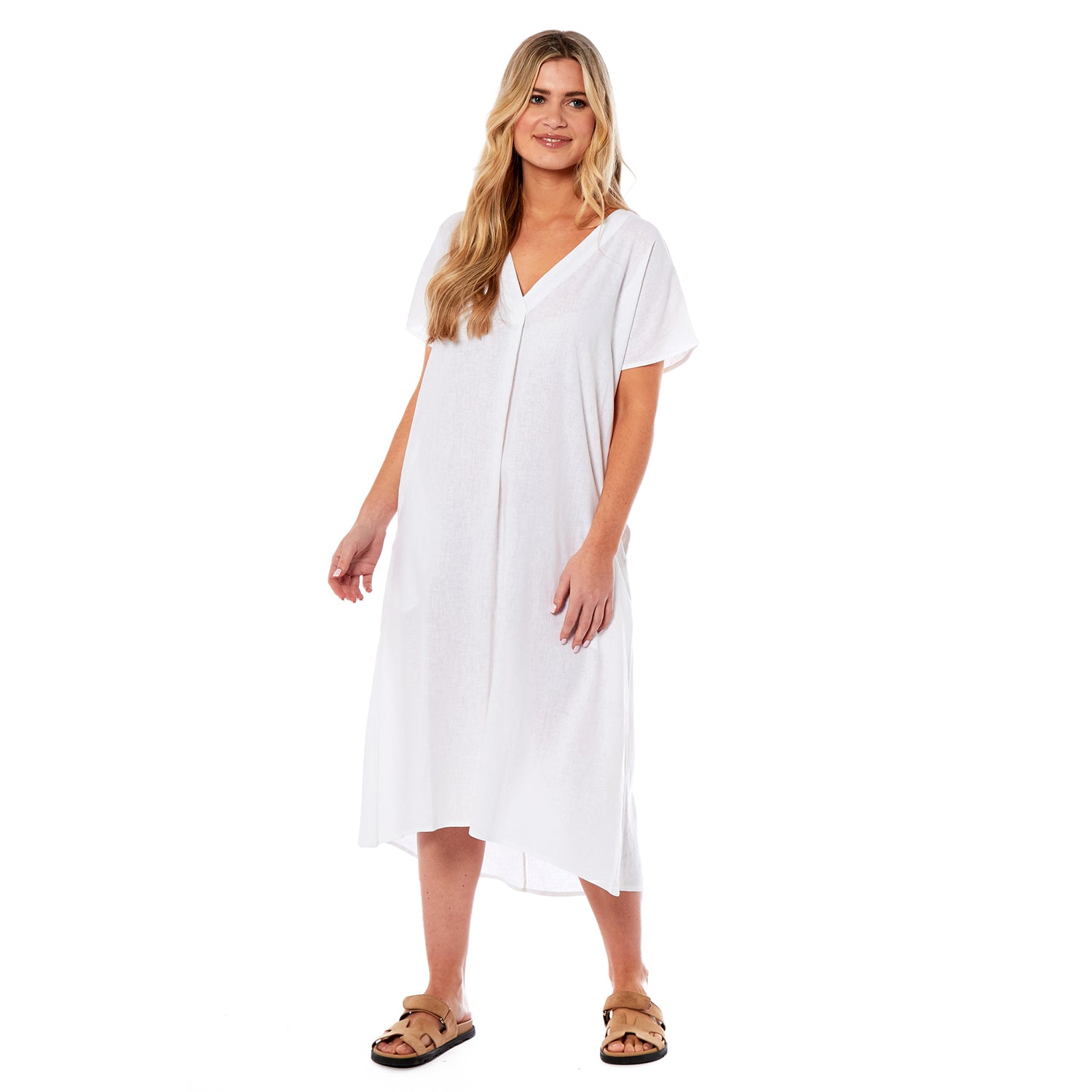 Charlotte West Linen A-line Midi Dress (Size 10) - White 8697732 0