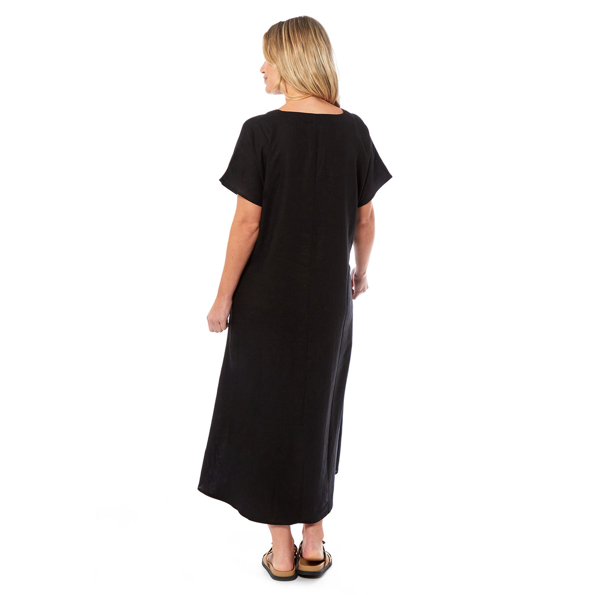 Charlotte West Linen A-line Midi Dress (Size 10) - Black 8697738 2
