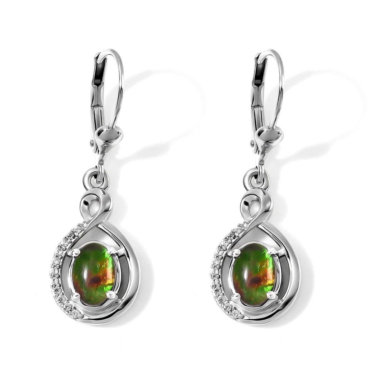 D'Joy - Ammolite &amp; White Zircon Earring with Lever Back in Rhodium Overlay Sterling Silver 1.95 Ct. 8698143 0