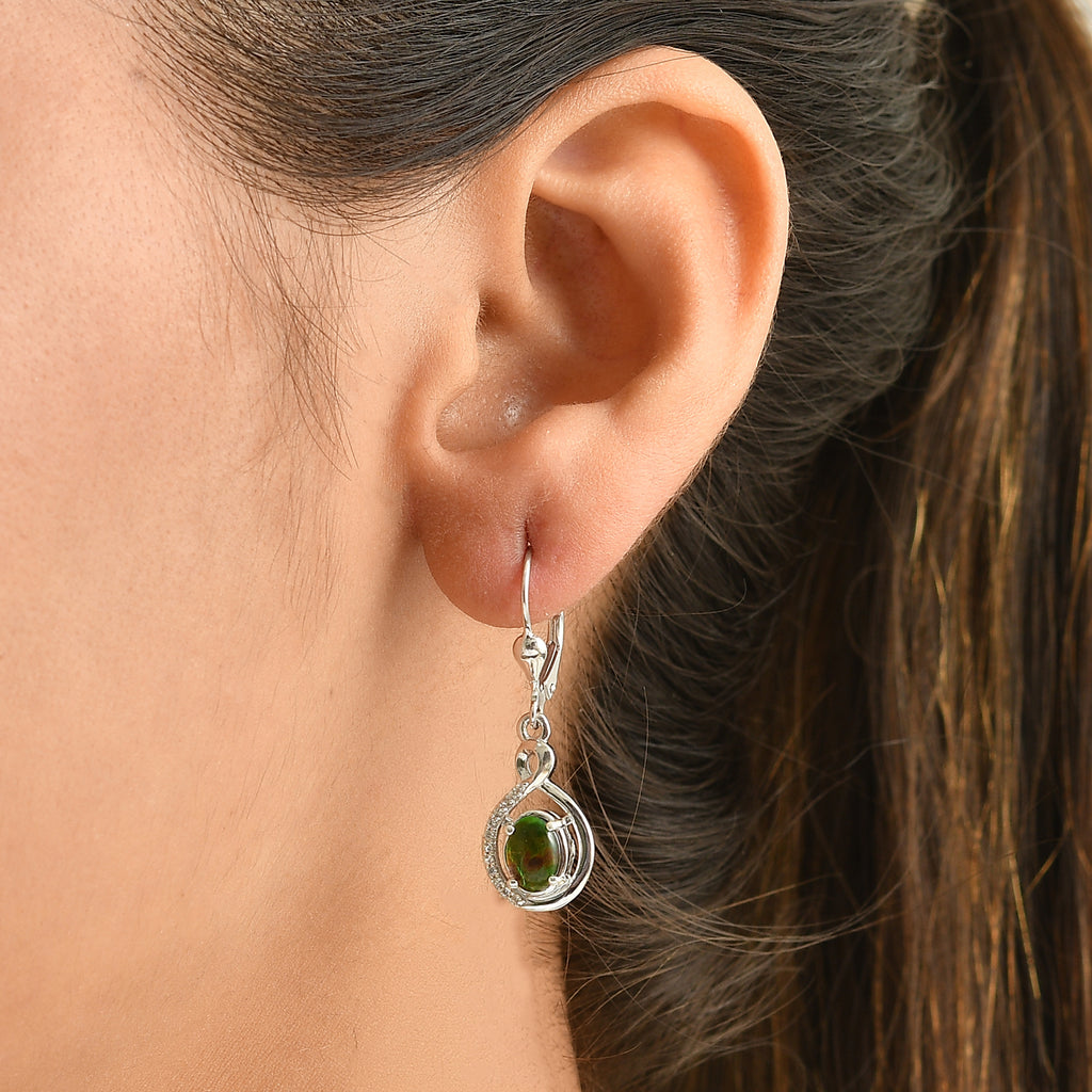 D'Joy - Ammolite & White Zircon Earring with Lever Back in Rhodium Overlay Sterling Silver 1.95 Ct._8698143_1