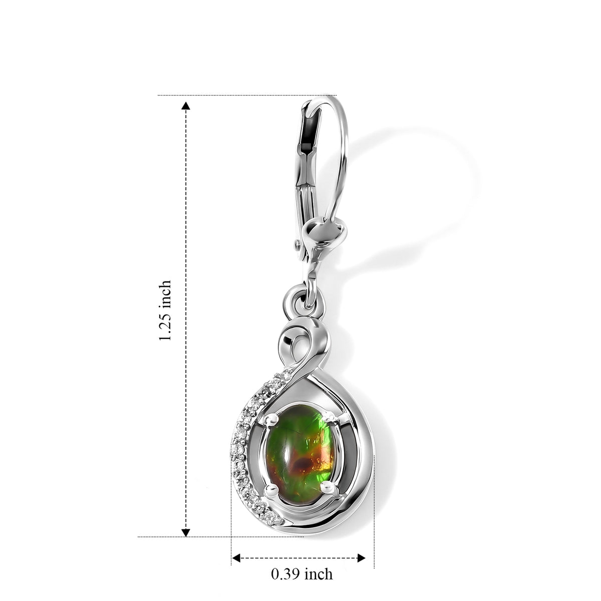 D'Joy - Ammolite &amp; White Zircon Earring with Lever Back in Rhodium Overlay Sterling Silver 1.95 Ct. 8698143 4