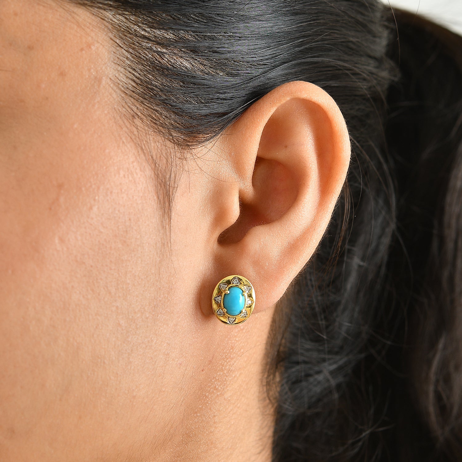 D'Joy Blue Turquoise, White Zircon Main Stone With Side Stone Earring Sterling Silver  1.546  Ct. 8698196 1