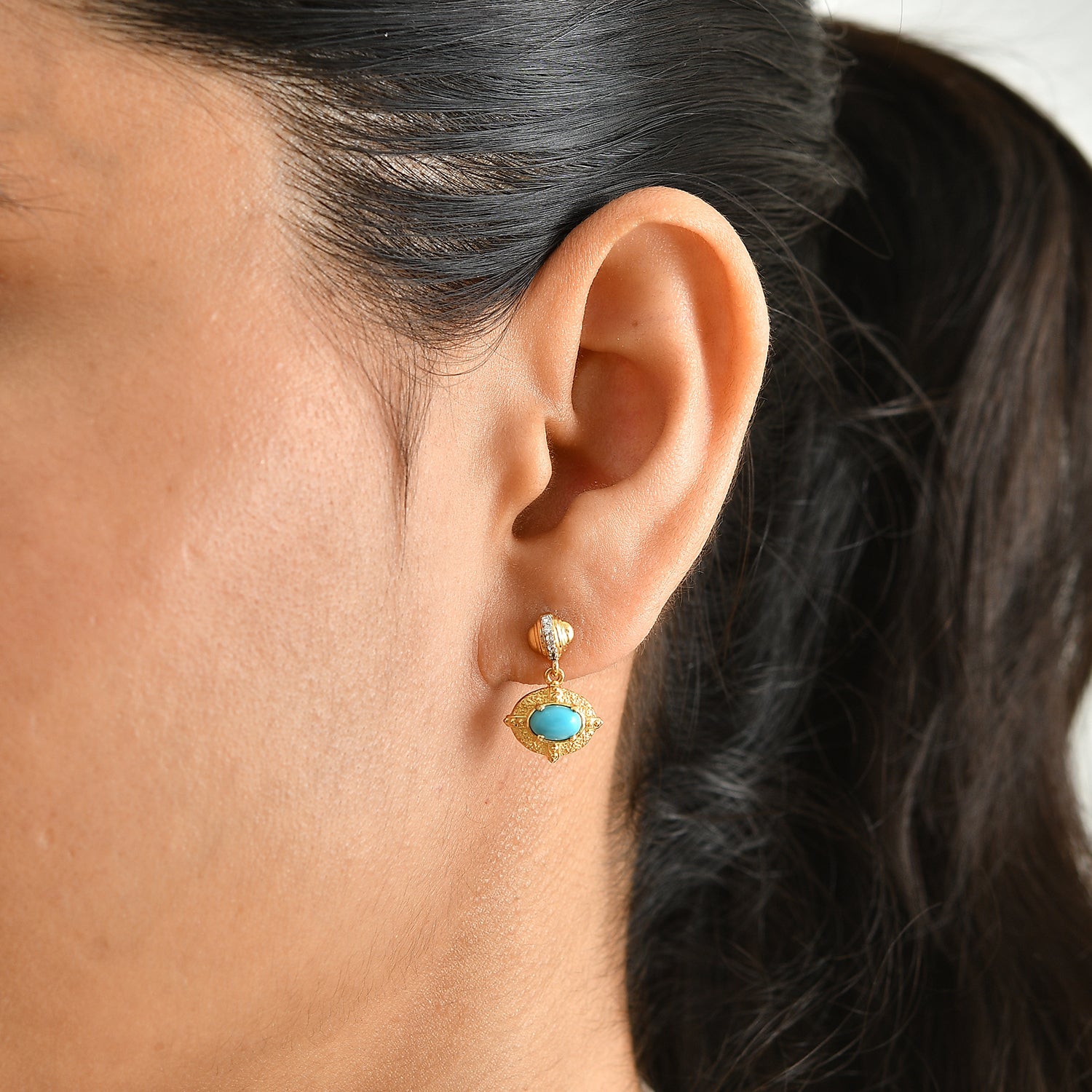 D'Joy Blue Turquoise, White Zircon Dangling Earring Sterling Silver  0.924  Ct. 8698198 1