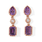 D'Joy - Rose De France Amethyst & White Zircon Dangling Earring with Push Post in Rose Gold Plated Sterling Silver 3.40 Ct._8698279