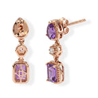 D'Joy - Rose De France Amethyst & White Zircon Dangling Earring with Push Post in Rose Gold Plated Sterling Silver 3.40 Ct._8698279_3