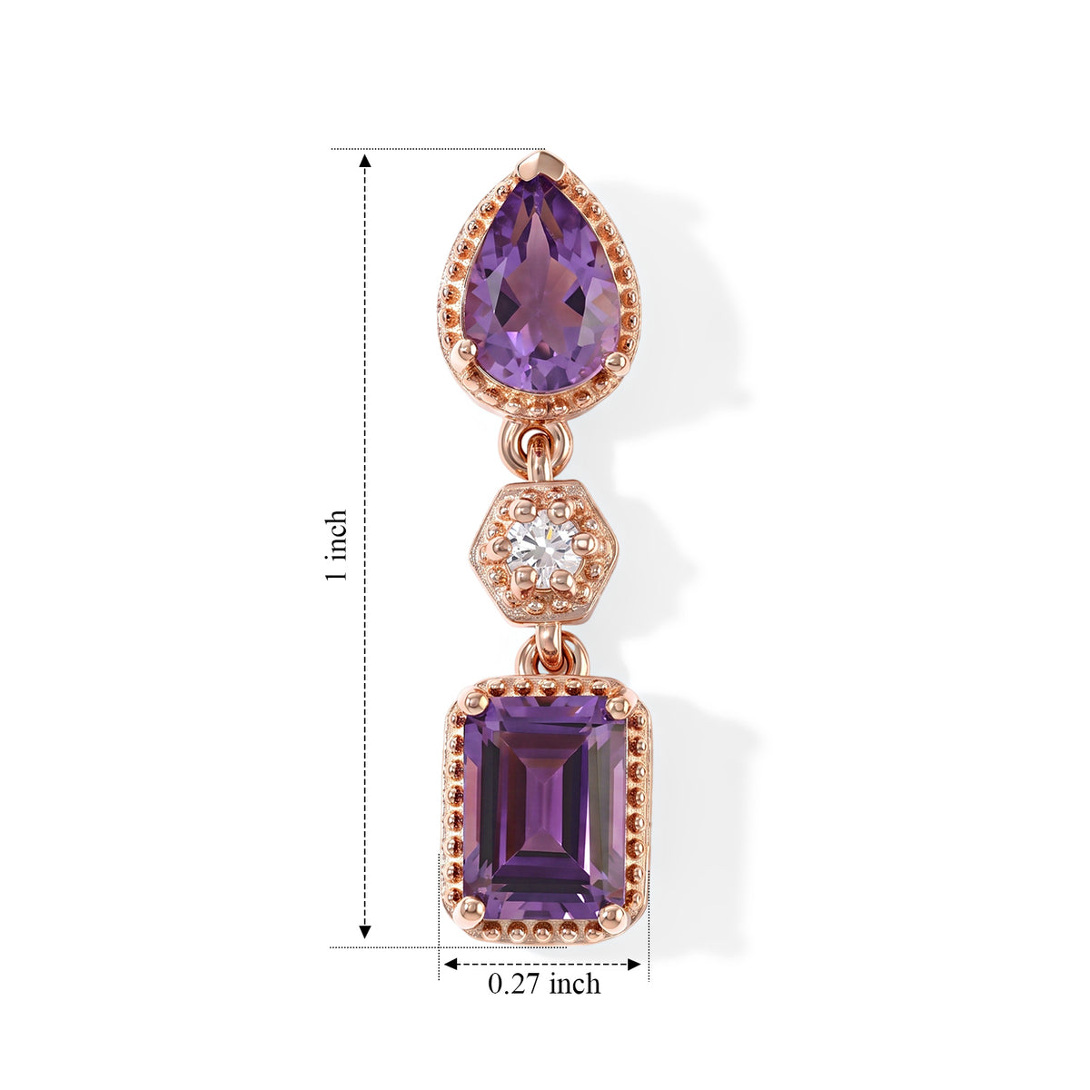 D'Joy - Rose De France Amethyst &amp; White Zircon Dangling Earring with Push Post in Rose Gold Plated Sterling Silver 3.40 Ct. 8698279 4