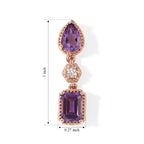D'Joy - Rose De France Amethyst & White Zircon Dangling Earring with Push Post in Rose Gold Plated Sterling Silver 3.40 Ct._8698279_4