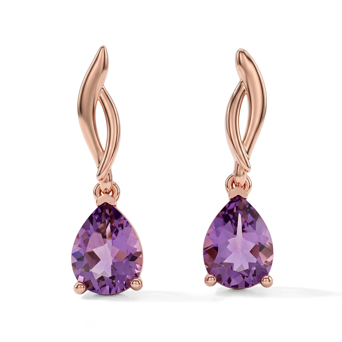 D'Joy - Rose De France Amethyst Dangling Earring with Push Post in Rose Gold Plated Sterling Silver 1.95 Ct. 8698280 0