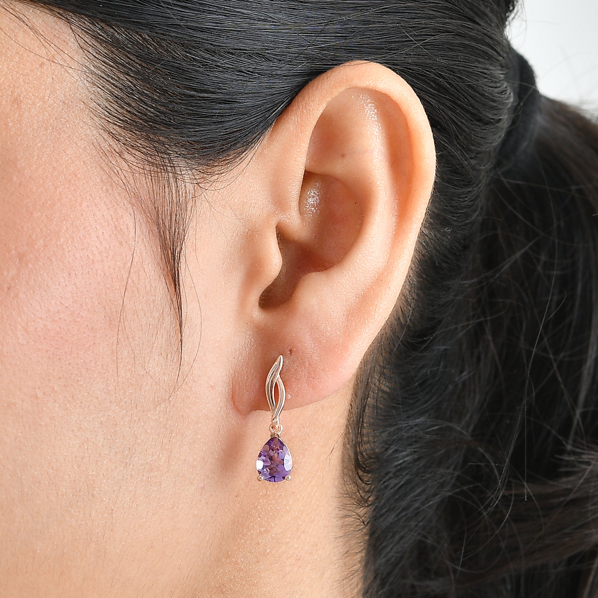 D'Joy - Rose De France Amethyst Dangling Earring with Push Post in Rose Gold Plated Sterling Silver 1.95 Ct. 8698280 1