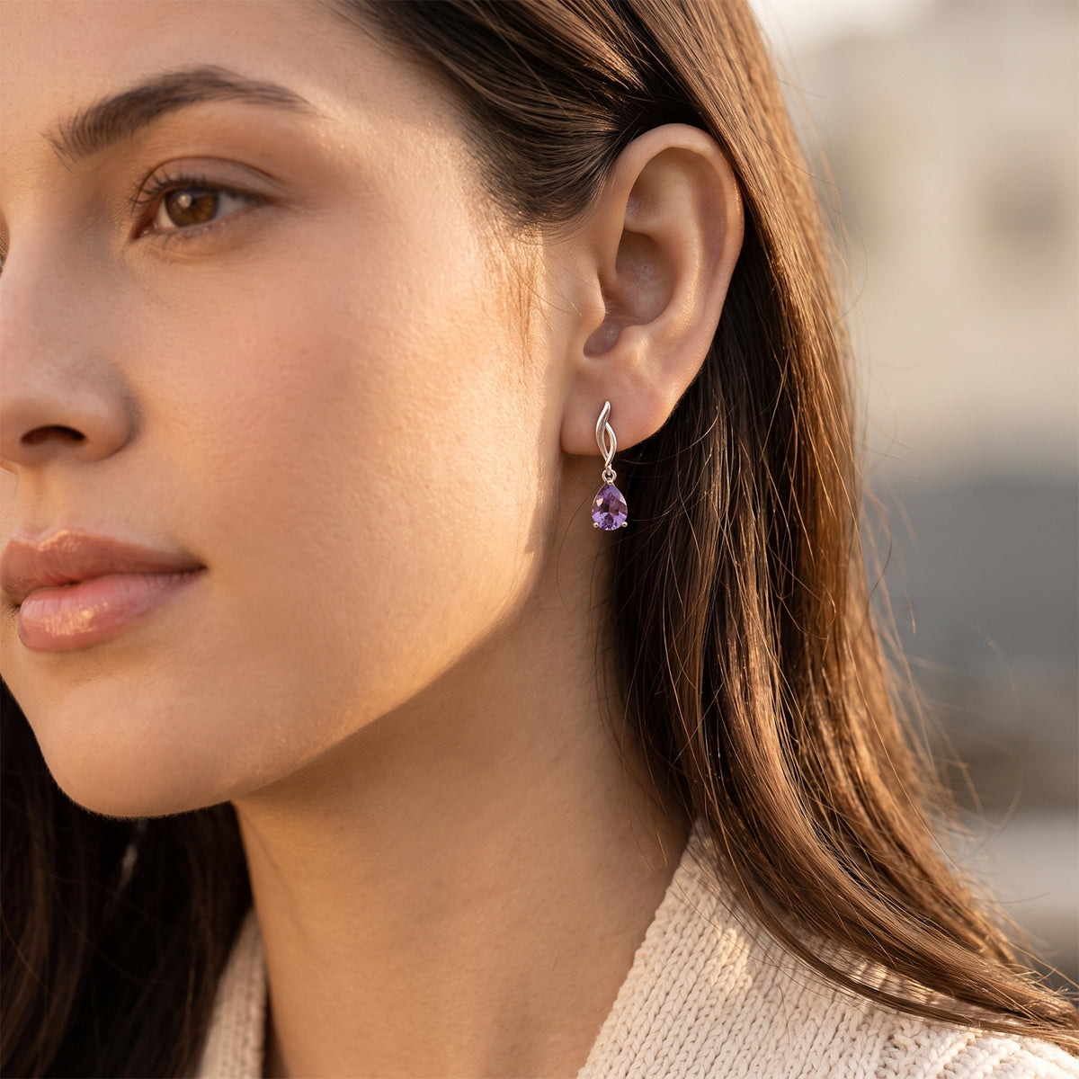 D'Joy - Rose De France Amethyst Dangling Earring with Push Post in Rose Gold Plated Sterling Silver 1.95 Ct. 8698280 2