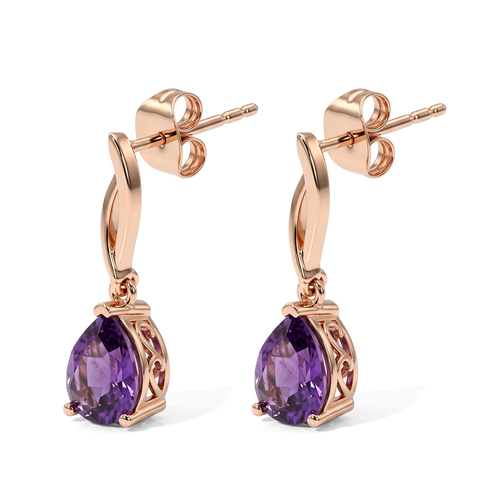 D'Joy - Rose De France Amethyst Dangling Earring with Push Post in Rose Gold Plated Sterling Silver 1.95 Ct._8698280_3