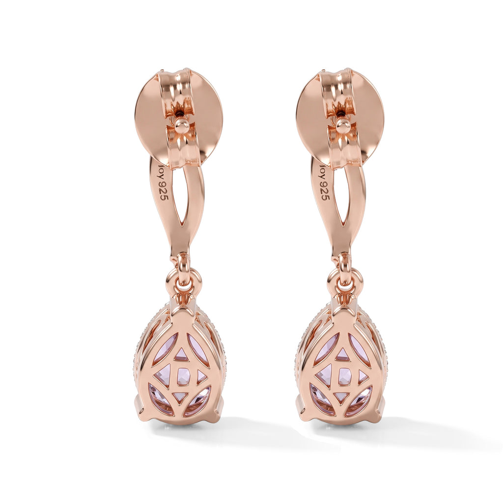 D'Joy - Rose De France Amethyst Dangling Earring with Push Post in Rose Gold Plated Sterling Silver 1.95 Ct._8698280_4