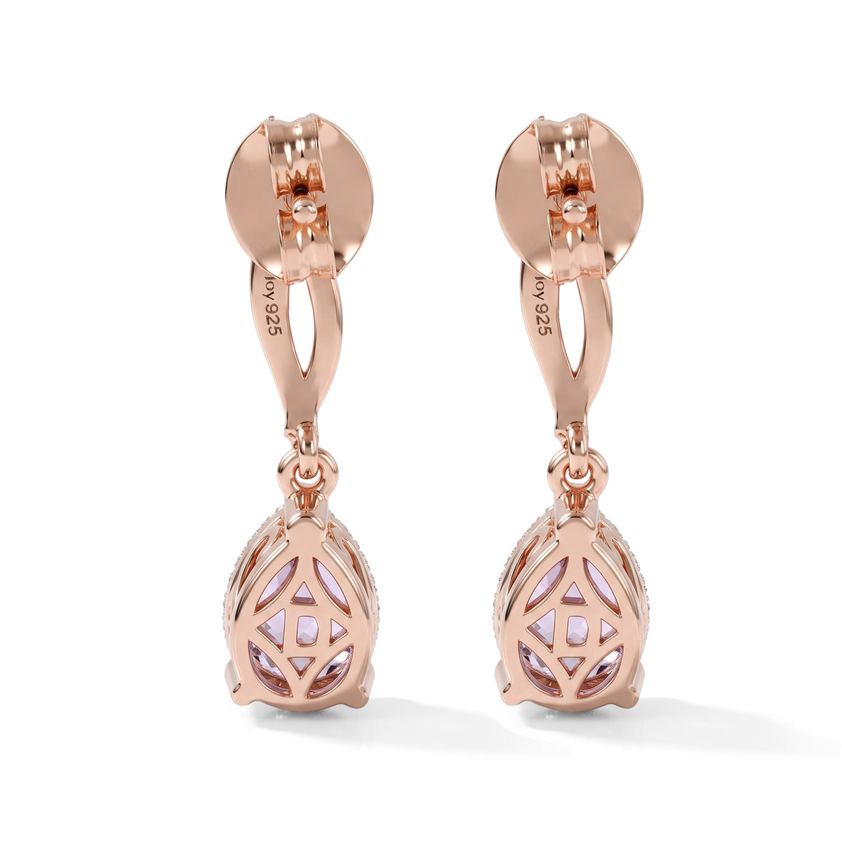 D'Joy - Rose De France Amethyst Dangling Earring with Push Post in Rose Gold Plated Sterling Silver 1.95 Ct. 8698280 4