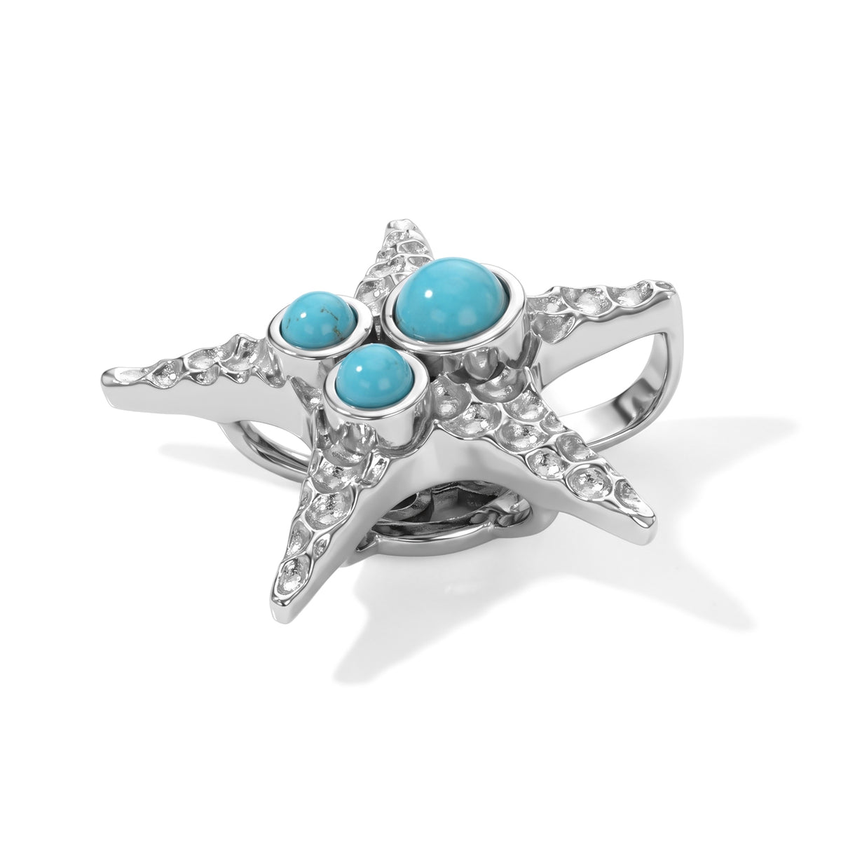 GP Capri Sealife Collection - Sleeping Beauty Turquoise &amp; Blue Sapphire Starfish Pendant in Rhodium Overlay Sterling Silver V32605142 4