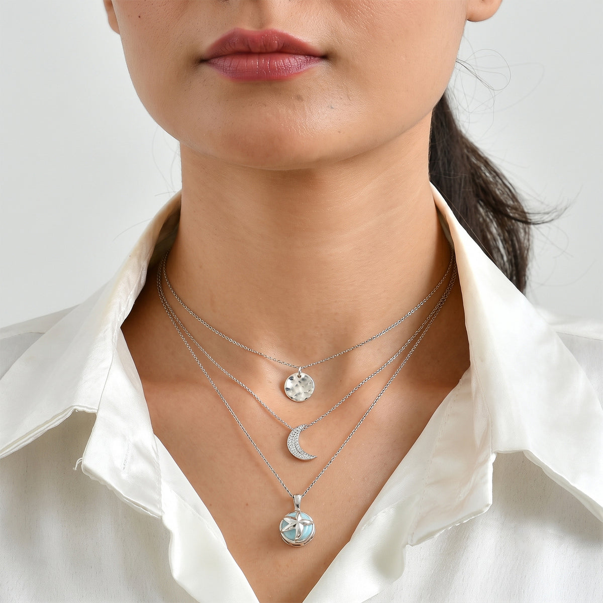 Live From Vicenza GP Capri Sealife Collection - Larimar &amp; Blue Sapphire Starfish Pendant in Rhodium Overlay Sterling Silver 5.80 Ct. 8698460 3