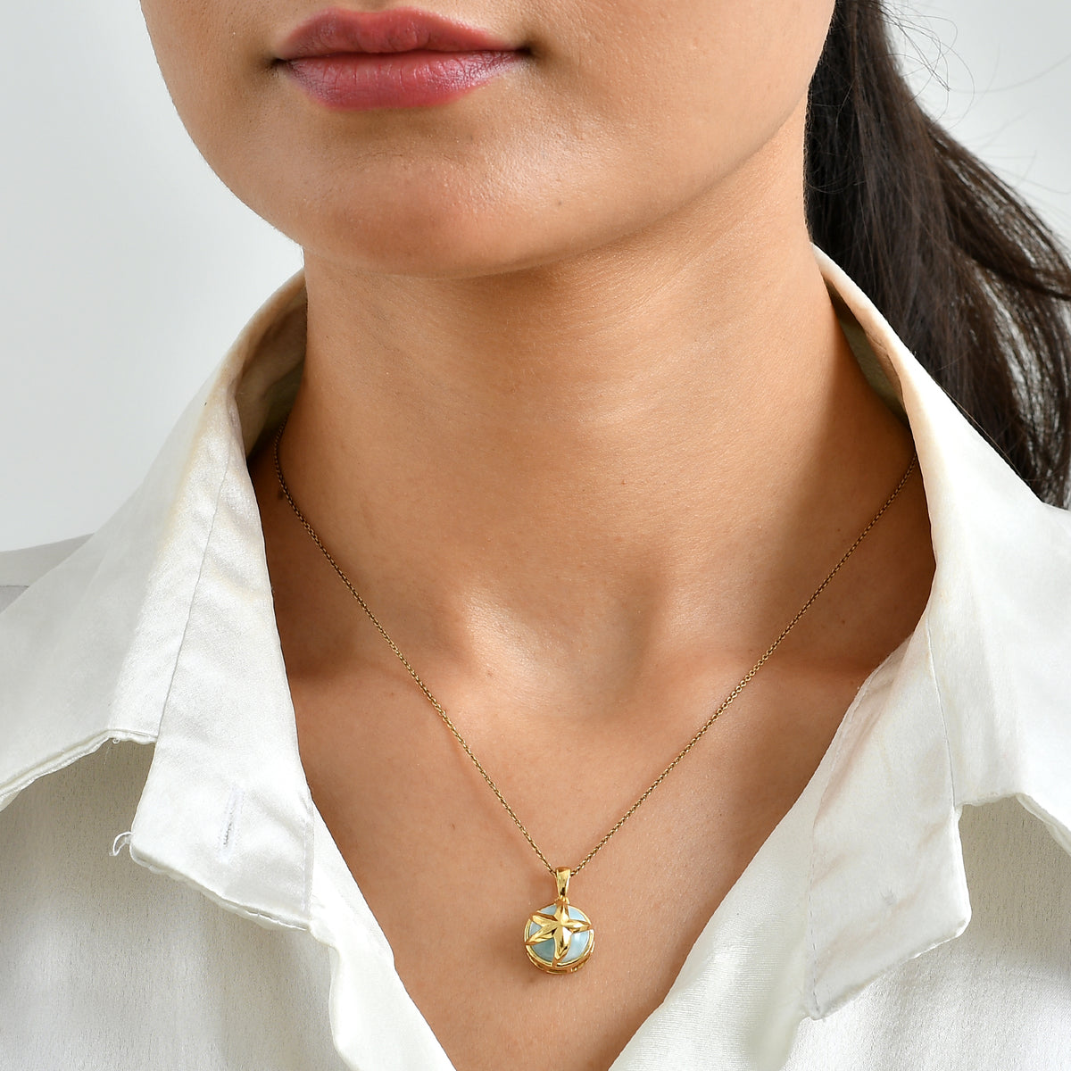 Live From Vicenza GP Capri Sealife Collection - Larimar &amp; Blue Sapphire Starfish Pendant in 18K Vermeil Yellow Gold Plated Sterling Silver 5.80 Ct. 8698461 2