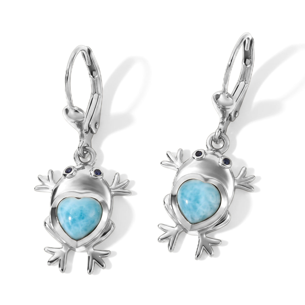 GP Capri Sealife Larimar Collection - Larimar &amp; Blue Sapphire Living Creature Frog Earring with Lever Back in Rhodium Overlay Sterling Silver 2.35 Ct. 8698462 0