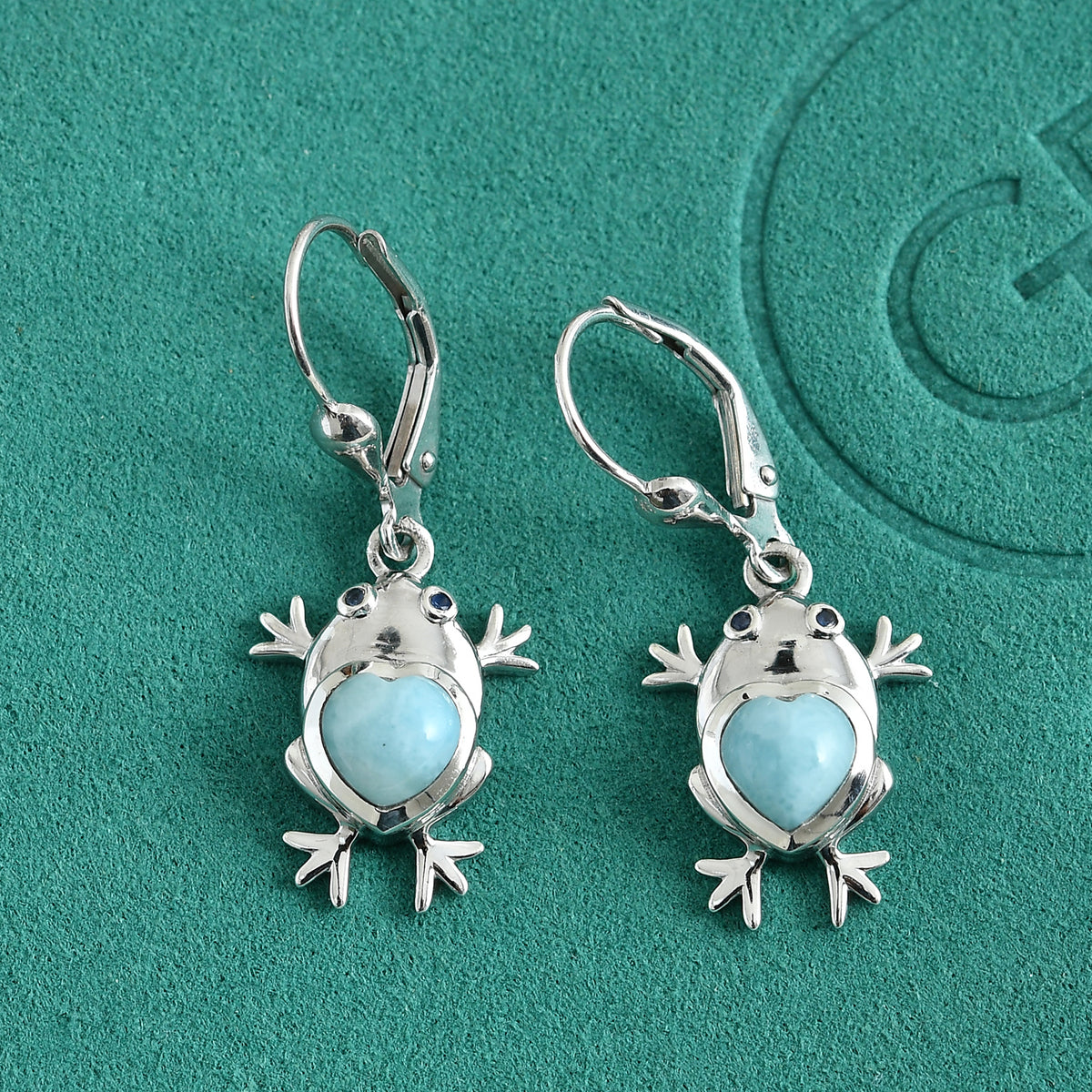 GP Capri Sealife Larimar Collection - Larimar &amp; Blue Sapphire Living Creature Frog Earring with Lever Back in Rhodium Overlay Sterling Silver 2.35 Ct. 8698462 4