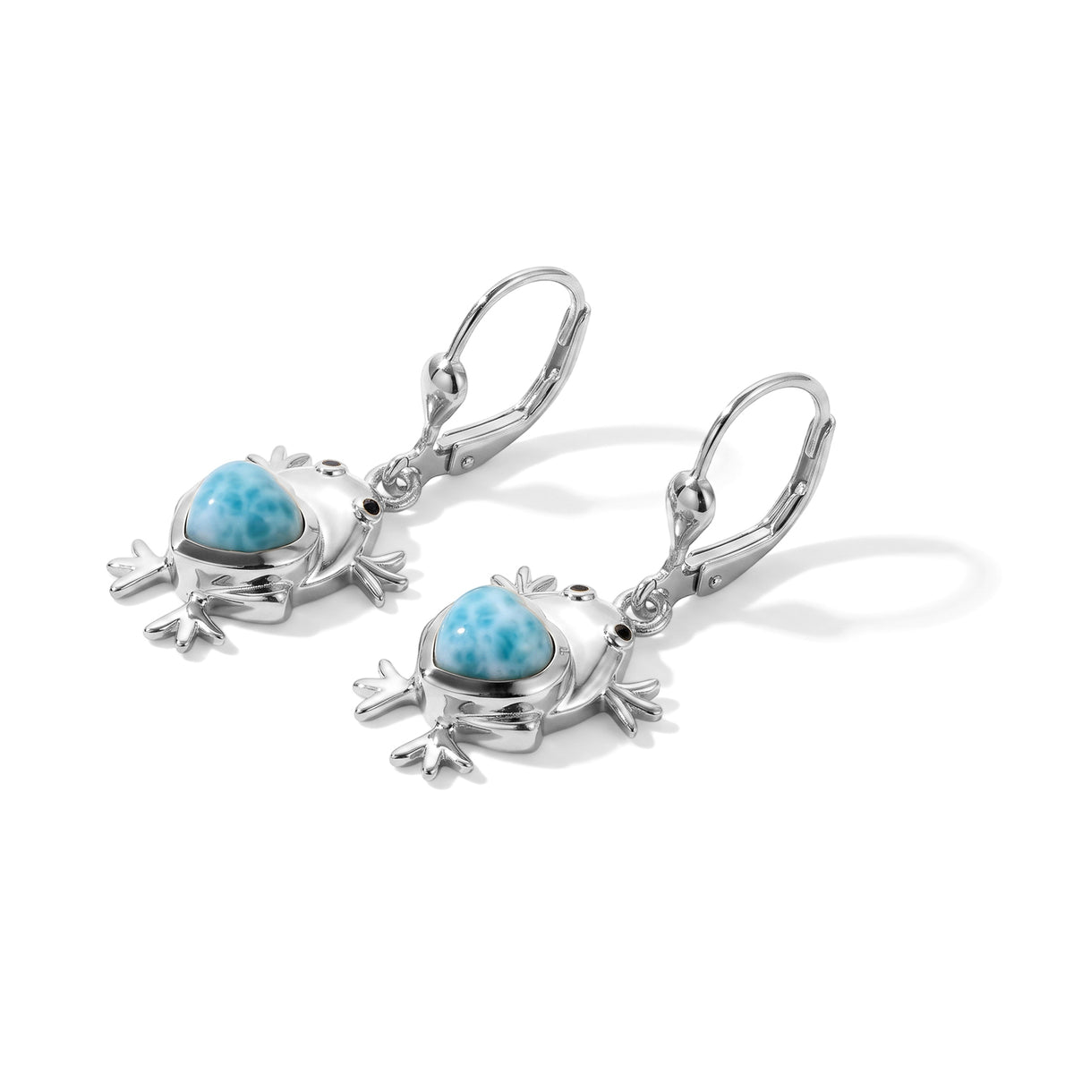 GP Capri Sealife Larimar Collection - Larimar &amp; Blue Sapphire Living Creature Frog Earring with Lever Back in Rhodium Overlay Sterling Silver 2.35 Ct. 8698462 5