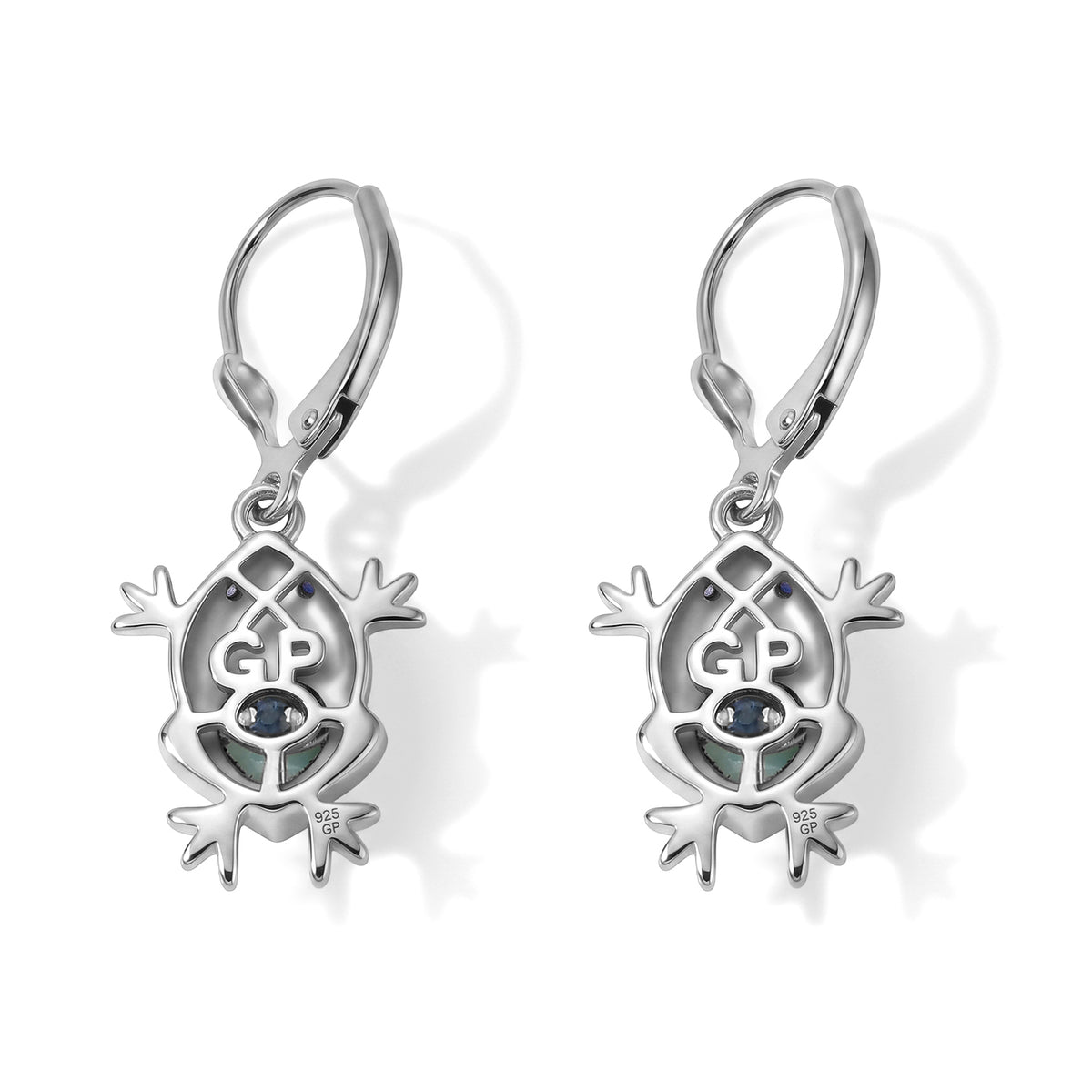 GP Capri Sealife Larimar Collection - Larimar &amp; Blue Sapphire Living Creature Frog Earring with Lever Back in Rhodium Overlay Sterling Silver 2.35 Ct. 8698462 6