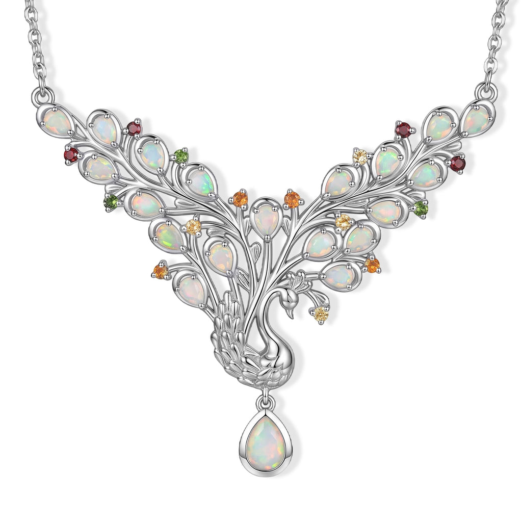 D'Joy - Ethiopian Opal & Multi Gemstones Cluster Necklace (Size - 20) in Rhodium Overlay Sterling Silver 3.00 Ct, Silver Wt. 15.00 Gms_8698533