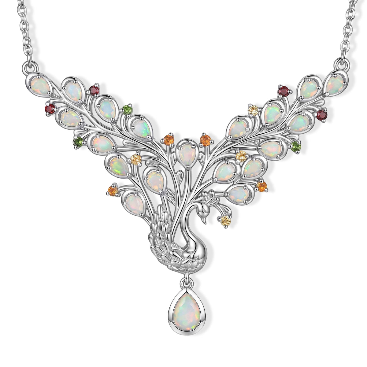 D'Joy - Ethiopian Opal &amp; Multi Gemstones Cluster Necklace (Size - 20) in Rhodium Overlay Sterling Silver 3.00 Ct, Silver Wt. 15.00 Gms 8698533 0