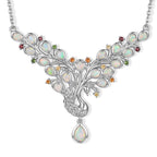 D'Joy - Ethiopian Opal & Multi Gemstones Cluster Necklace (Size - 20) in Rhodium Overlay Sterling Silver 3.00 Ct, Silver Wt. 15.00 Gms_8698533
