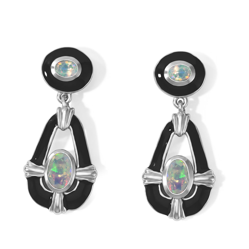 D'Joy - Ethiopian Opal Dangling Earring with Push Post in Rhodium Overlay Sterling Silver_8698729