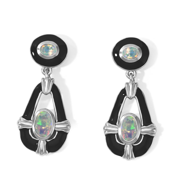 D'Joy - Ethiopian Opal Dangling Earring with Push Post in Rhodium Overlay Sterling Silver 8698729 1