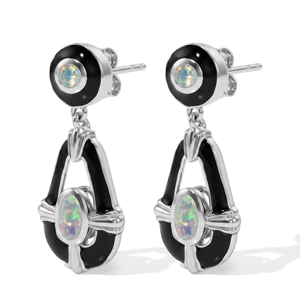 D'Joy - Ethiopian Opal Dangling Earring with Push Post in Rhodium Overlay Sterling Silver 8698729 3