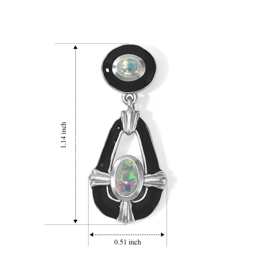 D'Joy - Ethiopian Opal Dangling Earring with Push Post in Rhodium Overlay Sterling Silver_8698729_4