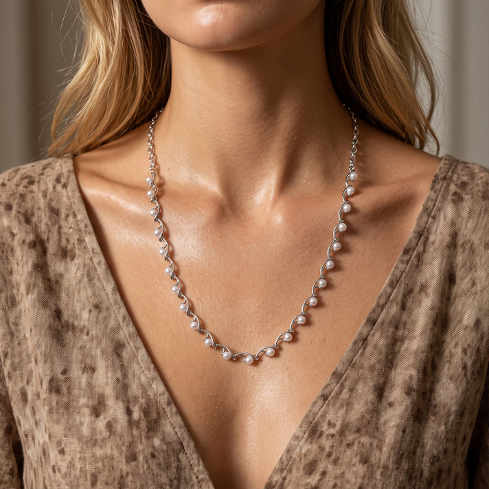 Lucy Q Fresh Water Pearl Fancy Necklace (Size - 20) in Rhodium OverlaySterling Silver, Silver Wt.14 Gms  10.400  Ct. 8698742 2