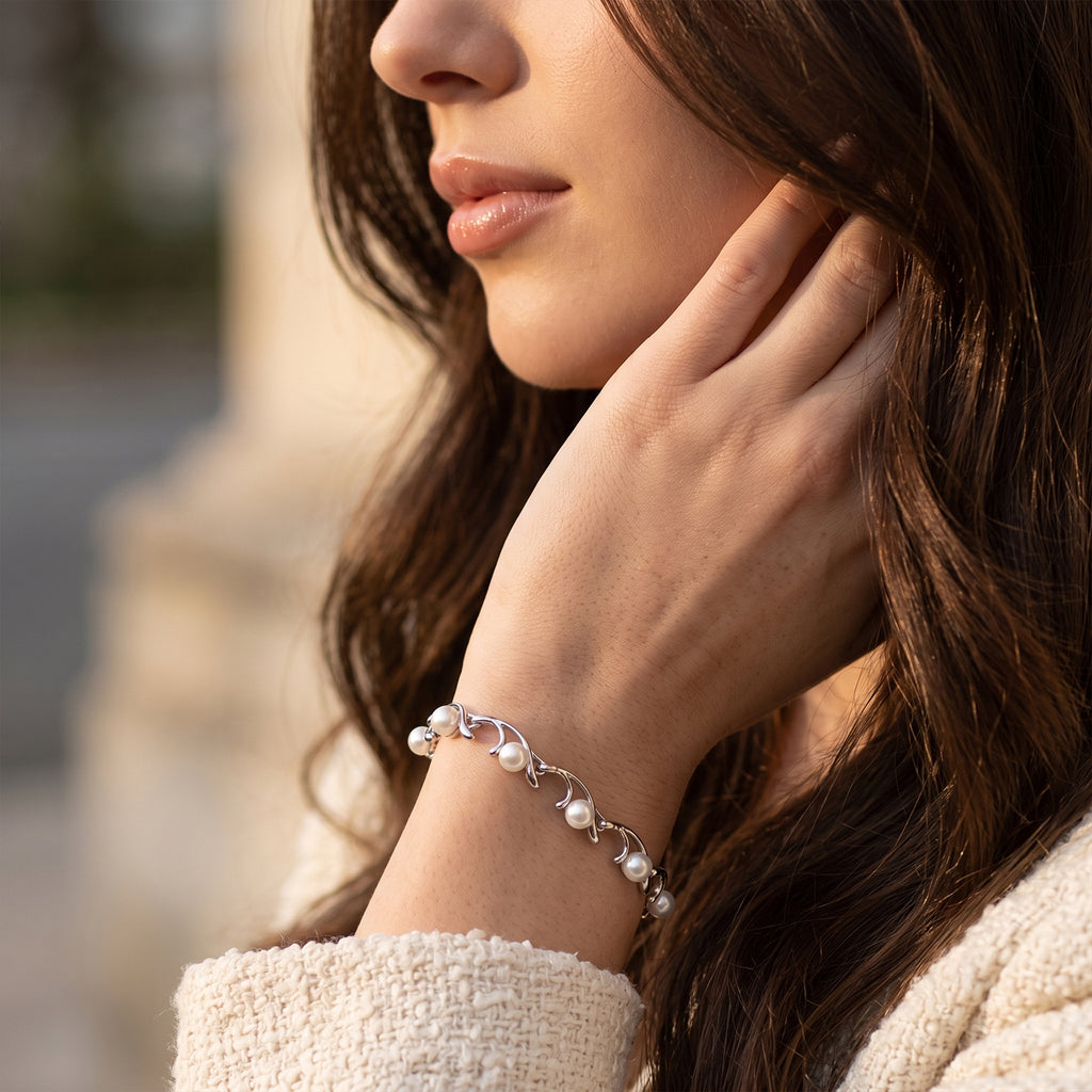 Lucy Q Fresh Water Pearl Fancy Bracelet (Size - 7.5) in Rhodium OverlaySterling Silver, Silver Wt.6.8 Gms  6.000  Ct._8698743_1