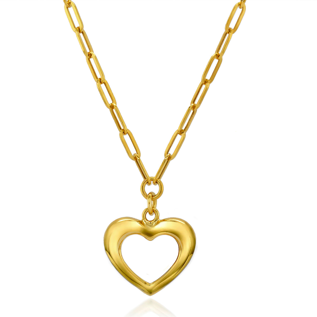 Designer Inspired- 9K Yellow Gold Heart Charm Paperclip Necklace (Size - 16.0) 8698754 0