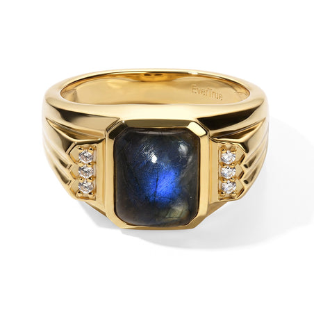 EverTrue - Labradorite &amp; White Zircon Signet Ring in Yellow Gold Tone 3.65 Ct. 8698758 1