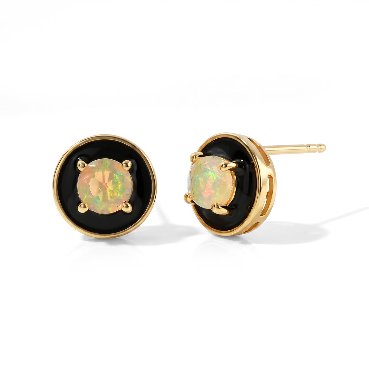 D'Joy - Ethiopian Opal Solitaire Stud Earring with Push Post in Yellow Gold Plated Sterling Silver 8698766 0