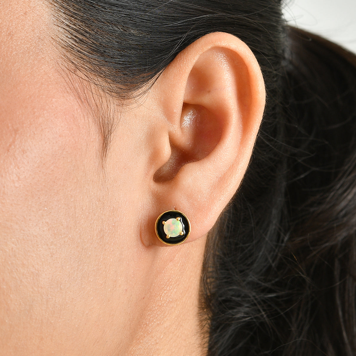 D'Joy - Ethiopian Opal Solitaire Stud Earring with Push Post in Yellow Gold Plated Sterling Silver 8698766 1