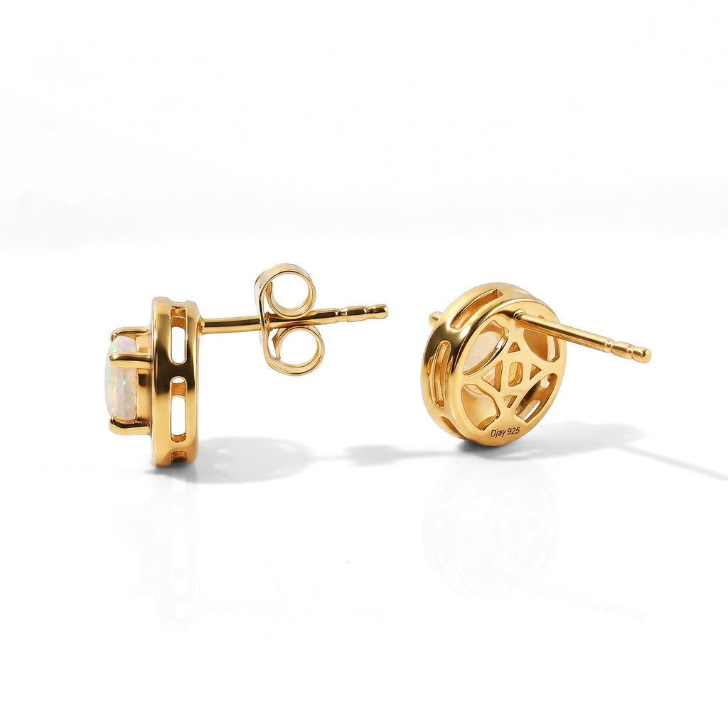 D'Joy - Ethiopian Opal Solitaire Stud Earring with Push Post in Yellow Gold Plated Sterling Silver_8698766_2