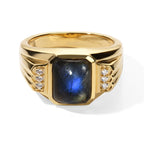 EverTrue Labradorite, White Zircon Mens Ring Pure Yellow Brass  3.648  Ct._8698857