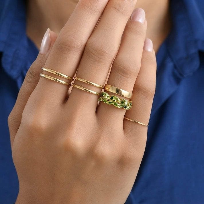 D'Joy - Peridot &amp; Natural Chrome Diopside Leaf Band Ring in 18K Vermeil Yellow Gold Plated Sterling Silver 1.40 Ct. 8698961 2