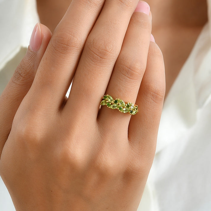 D'Joy - Peridot &amp; Natural Chrome Diopside Leaf Band Ring in 18K Vermeil Yellow Gold Plated Sterling Silver 1.40 Ct. 8698963 2