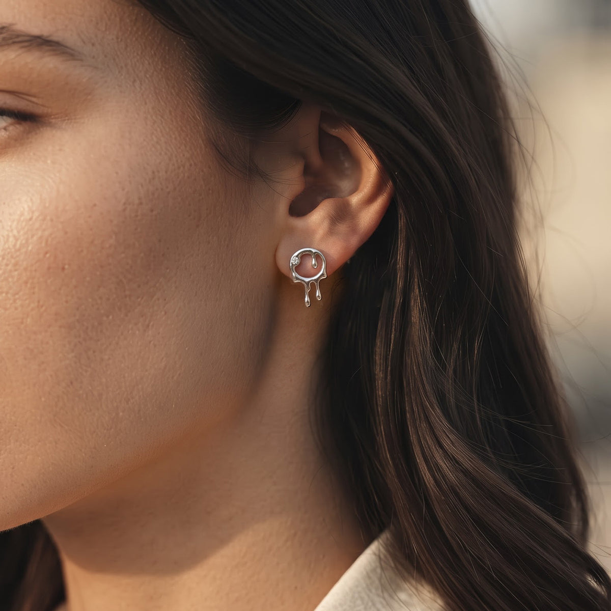 Lucy Q - Lab Grown Diamond Drip Earring with Push Back in Rhodium ...
