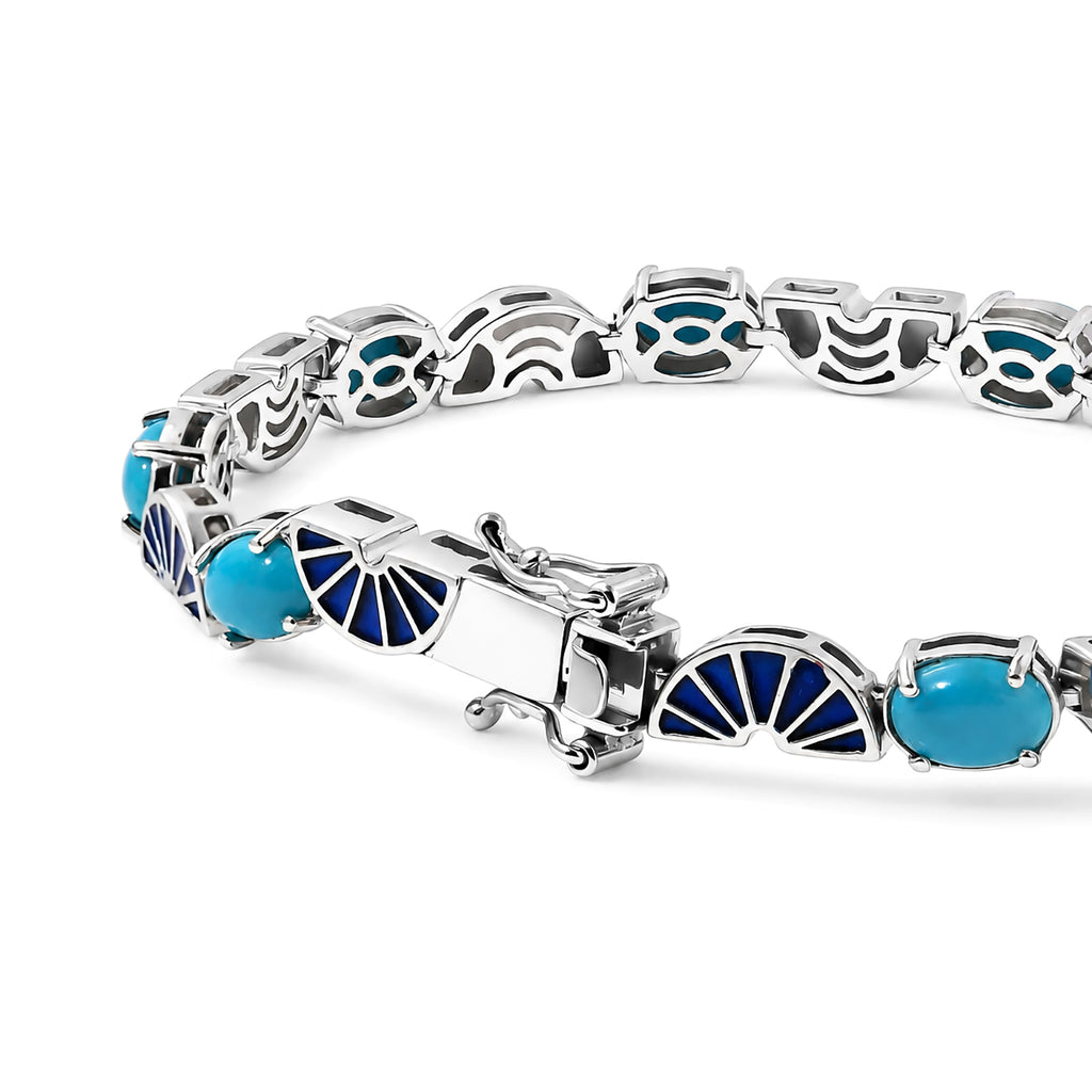 D'Joy - Blue Turquoise Bracelet (Size - 7) in Rhodium Overlay Sterling Silver 6.32 Ct, Silver Wt. 12.90 Gms_8699380_3