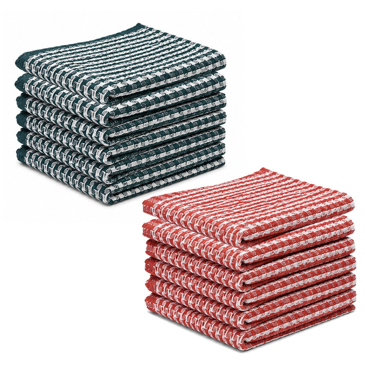 Set of 12 Cotton Woven Kitchen Towels (Size 35x55 cm) - Red &amp; Navy 8699413 1