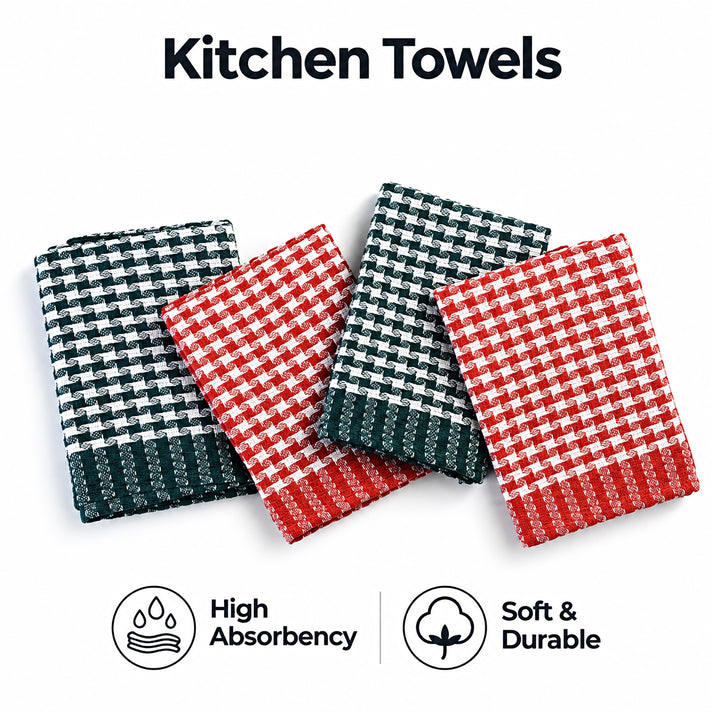 Set of 12 Cotton Woven Kitchen Towels (Size 35x55 cm) - Red &amp; Navy 8699413 2