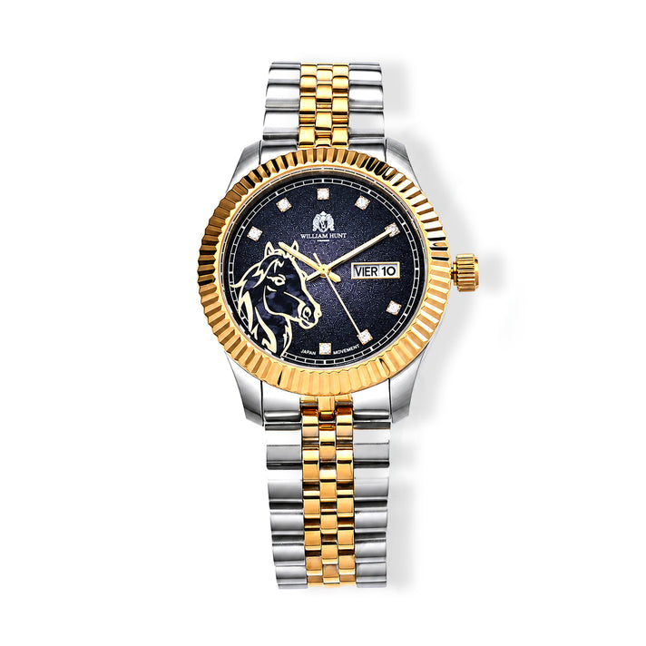William Hunt 3D Horse Miyota 2305 Japan Movement 5ATM WR Gradient Moissanite Black Dial &amp; IPG IPS Plating 304 Stainless Steel Case Mens Watch with Stainless Steel Strap 8699879 1
