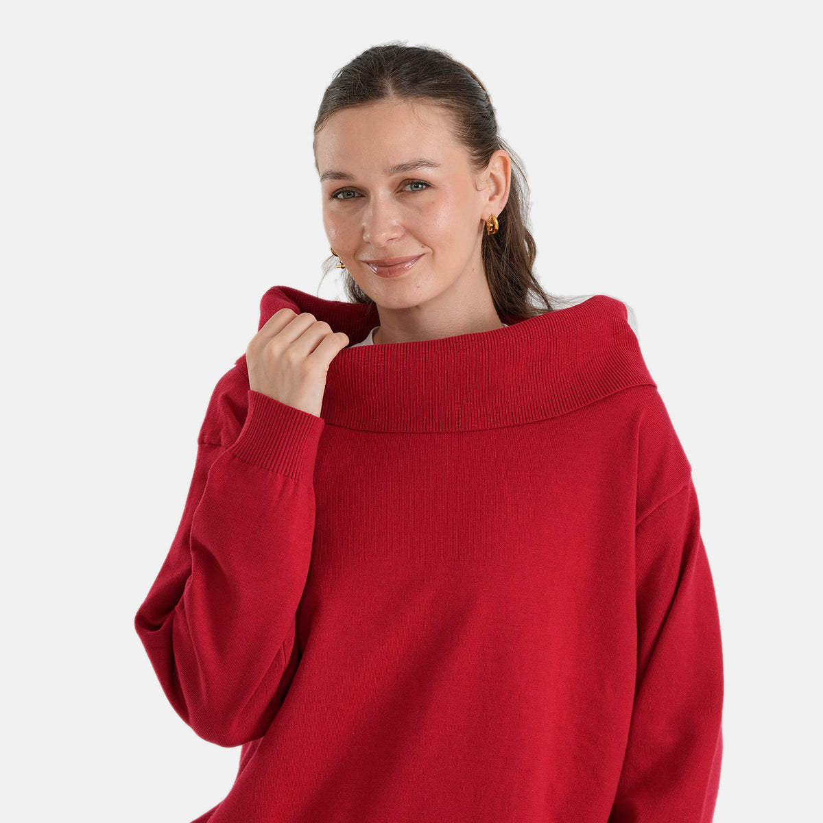 La Marey Cozy Fold-Over Turtleneck Knit Jumper (Size - S-M, 8-14) - Red 8699952 4