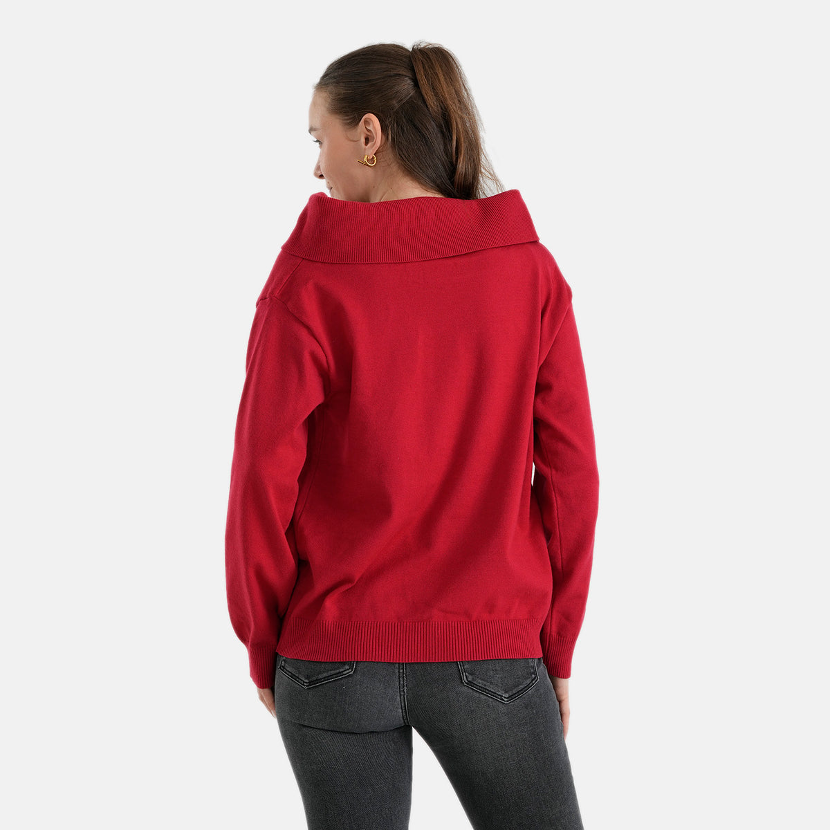 La Marey Cozy Fold-Over Turtleneck Knit Jumper (Size - L-XL, 16-22) - Red 8699953 1