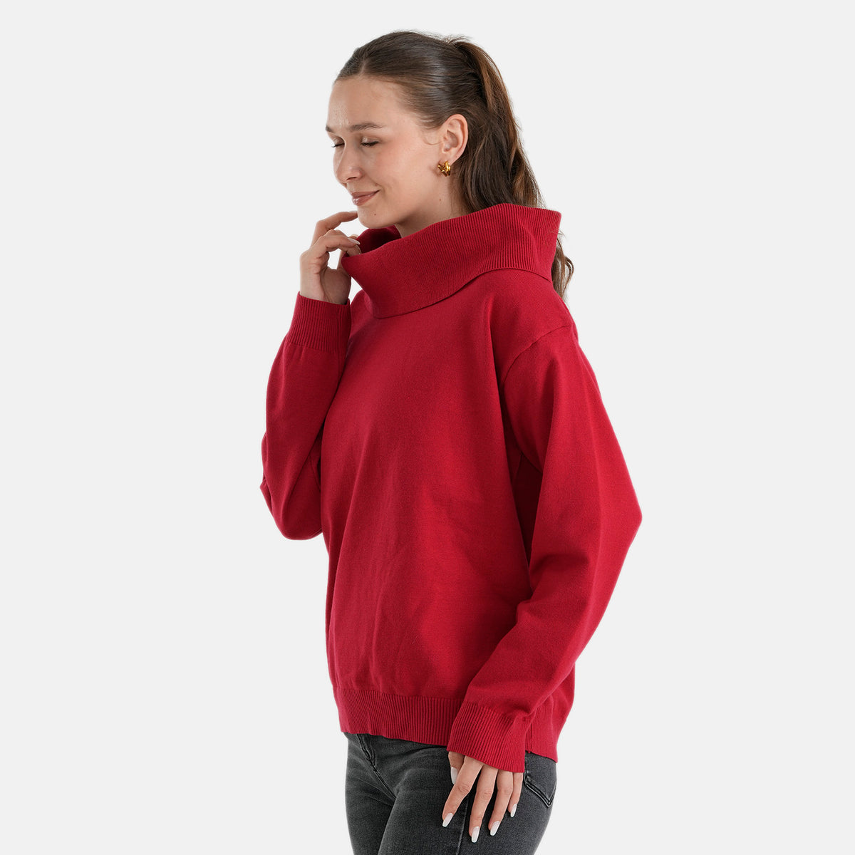 La Marey Cozy Fold-Over Turtleneck Knit Jumper (Size - L-XL, 16-22) - Red 8699953 2