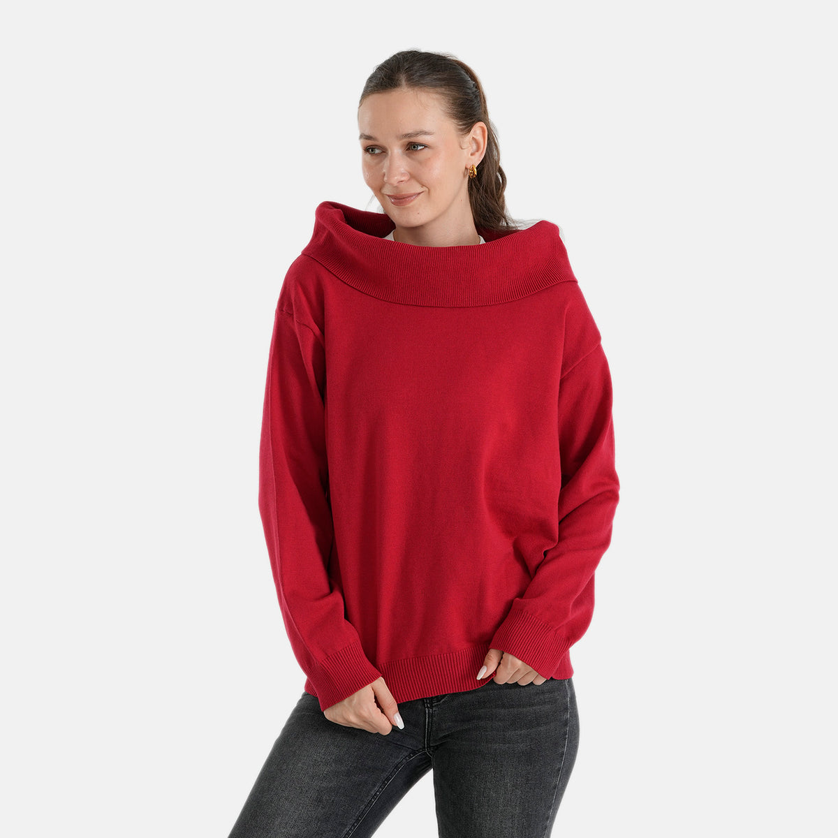La Marey Cozy Fold-Over Turtleneck Knit Jumper (Size - L-XL, 16-22) - Red 8699953 3